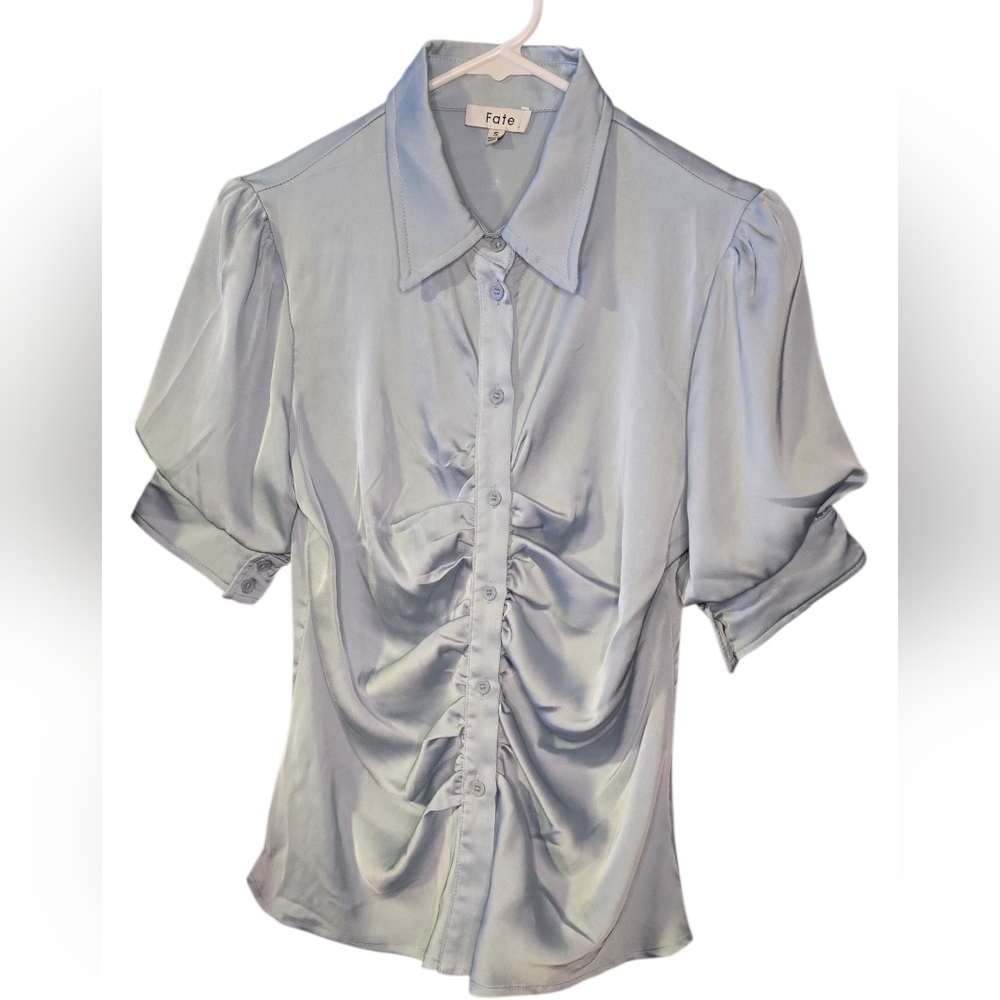 Fate Gray Ruched Buttoned Blouse